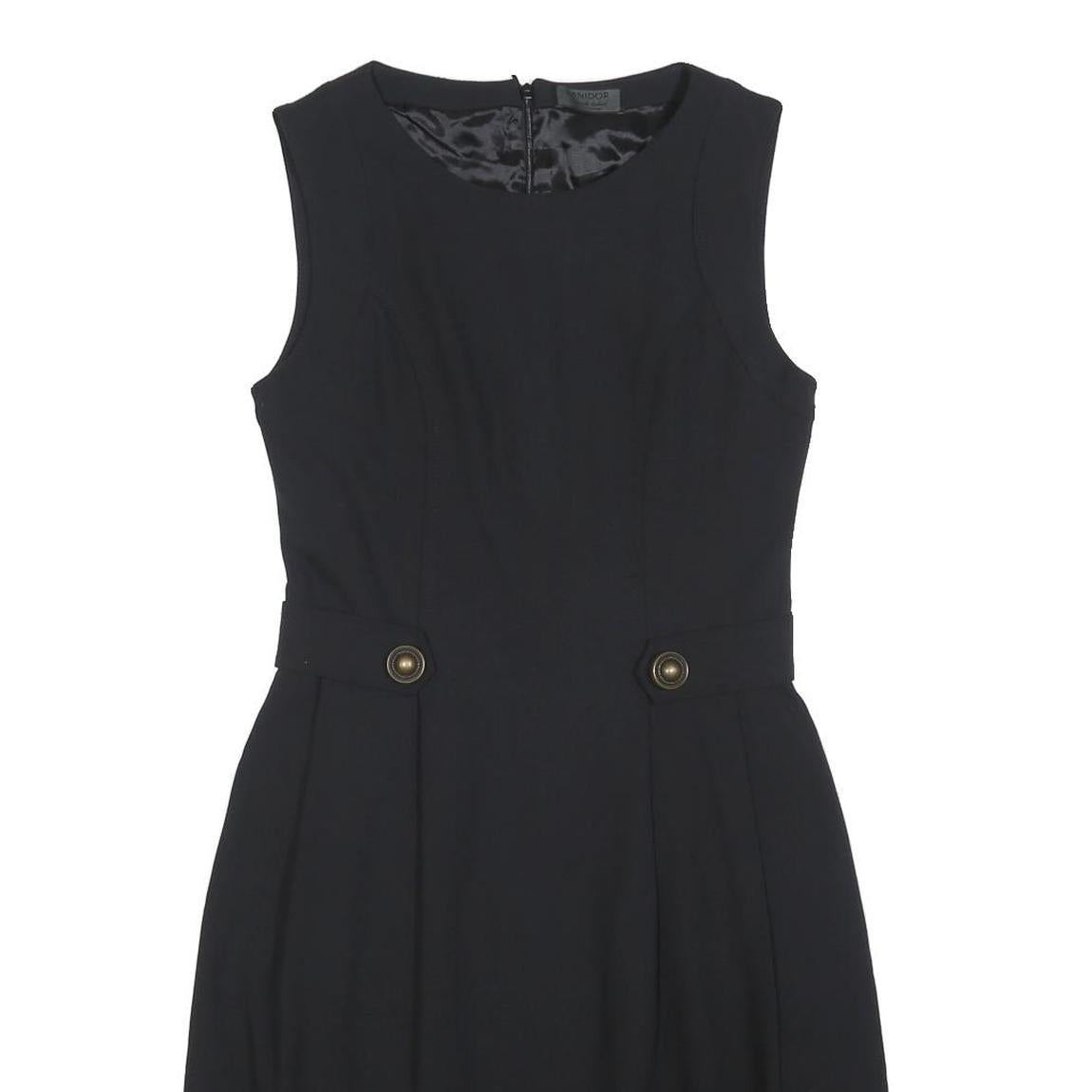 LANIDOR Womens Black Sleeveless Day Woven Plain Midi S Button Closure Elegant