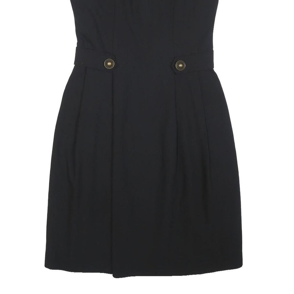 LANIDOR Womens Black Sleeveless Day Woven Plain Midi S Button Closure Elegant