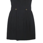 LANIDOR Womens Black Sleeveless Day Woven Plain Midi S Button Closure Elegant