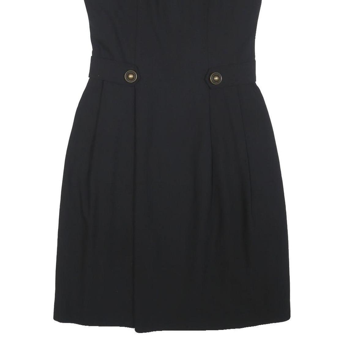 LANIDOR Womens Black Sleeveless Day Woven Plain Midi S Button Closure Elegant