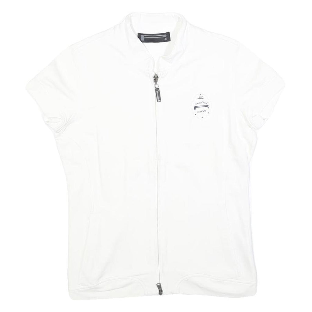 PIRELLI Womens White Jacket S Cotton Blend Plain Zip Closure Short Sleeve