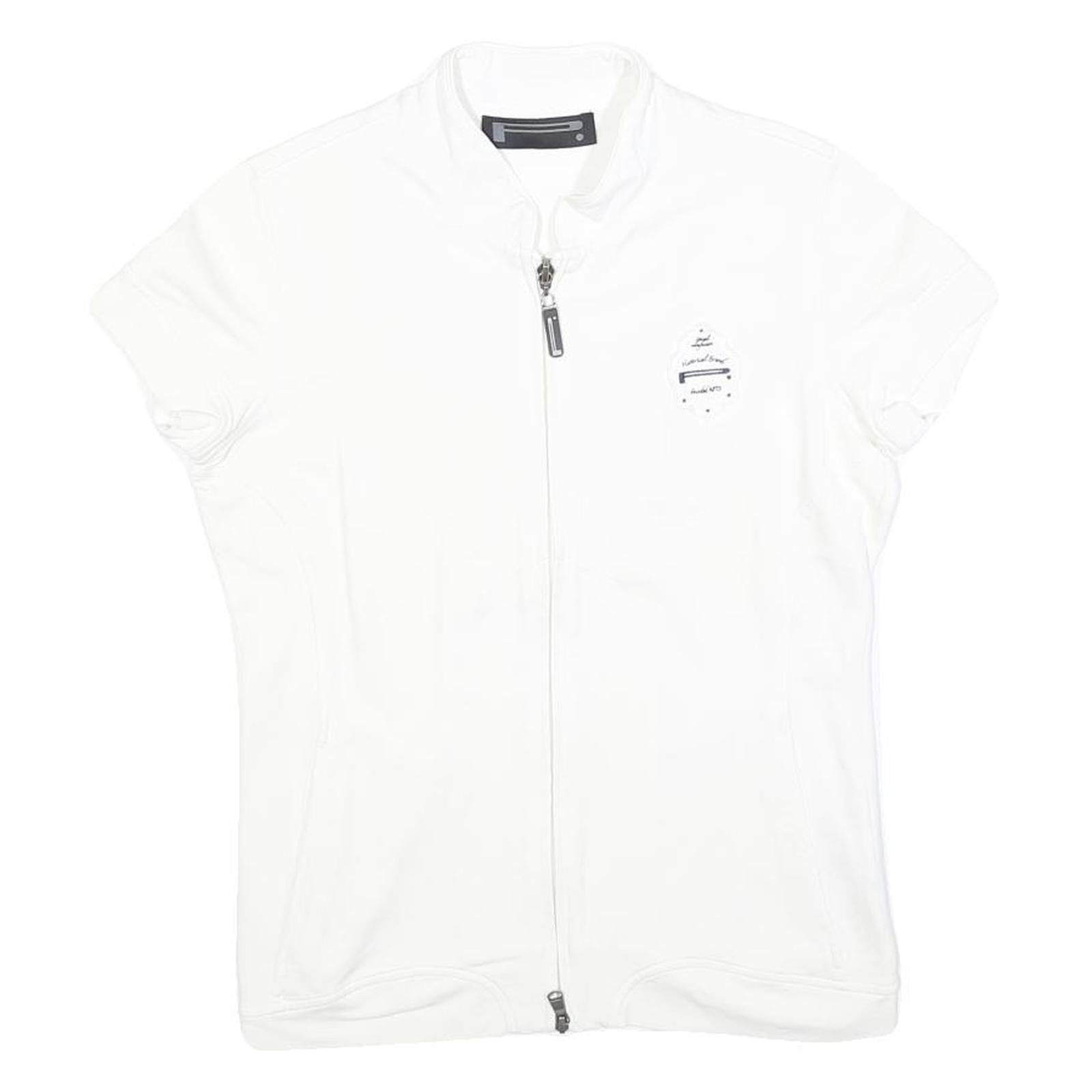 PIRELLI Womens White Jacket S Cotton Blend Plain Zip Closure Short Sleeve