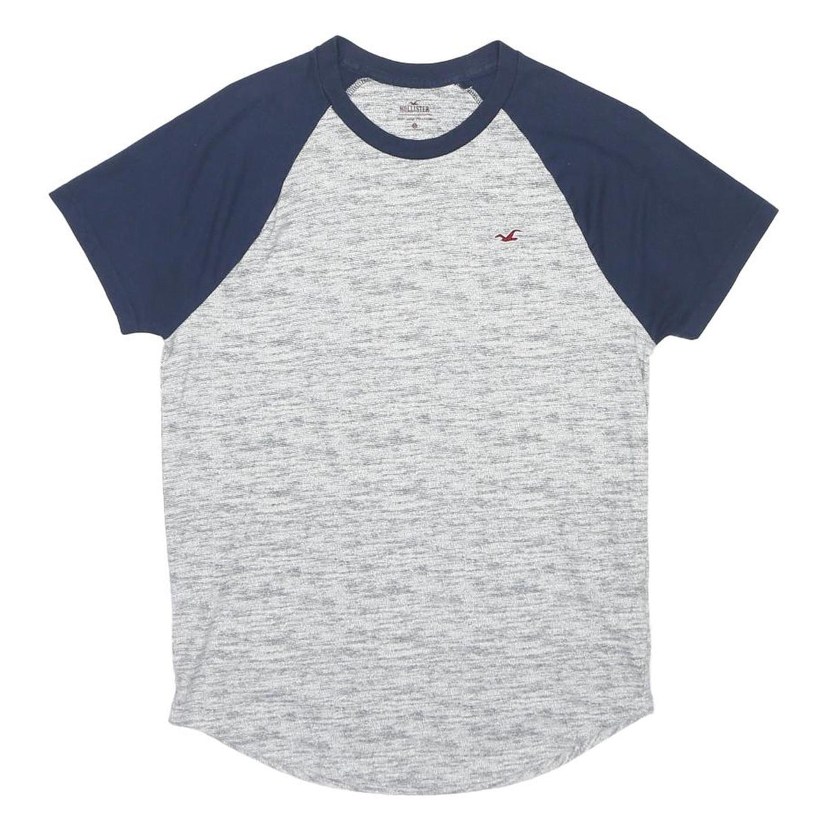 HOLLISTER Mens Grey & Blue Raglan T-Shirt S Short Sleeve Crew Neck Casual