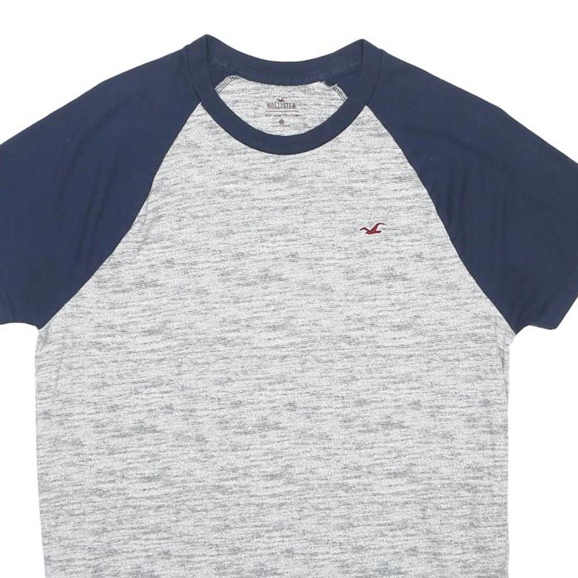 HOLLISTER Mens Grey & Blue Raglan T-Shirt S Short Sleeve Crew Neck Casual