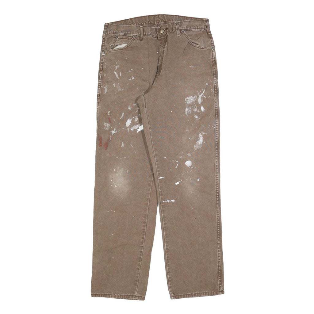 DICKIES Mens Jeans Brown Regular Straight Denim W34 L34 Workwear Zip Closure