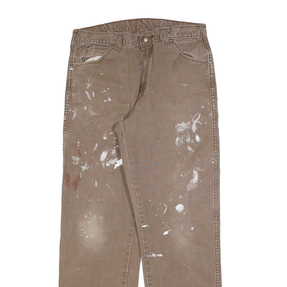 DICKIES Mens Jeans Brown Regular Straight Denim W34 L34 Workwear Zip Closure