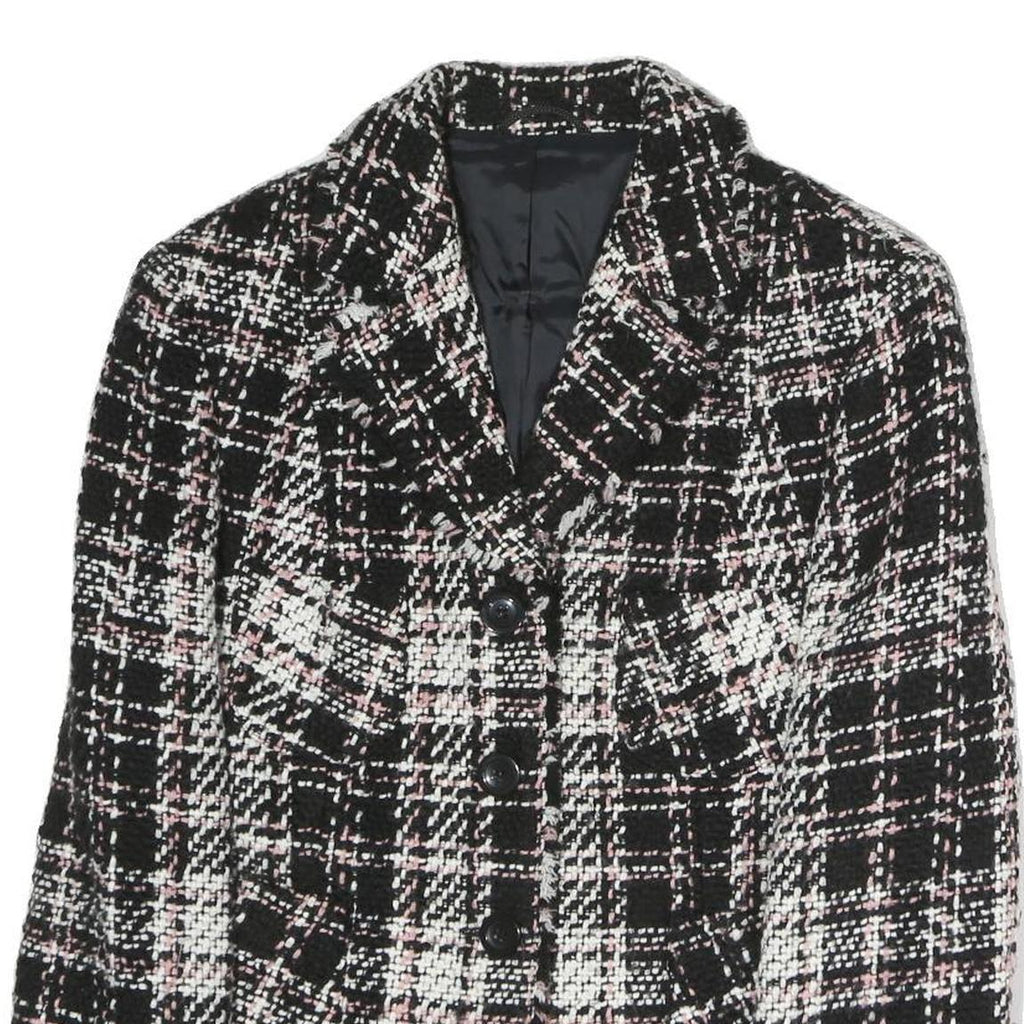 Womens Black & White Tweed Button Jacket L Cotton Blend Classic Patterned