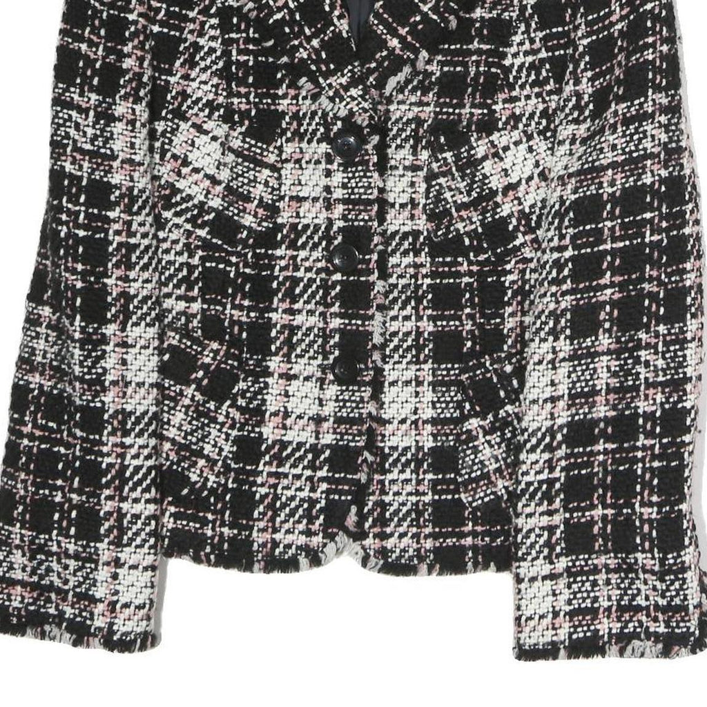Womens Black & White Tweed Button Jacket L Cotton Blend Classic Patterned