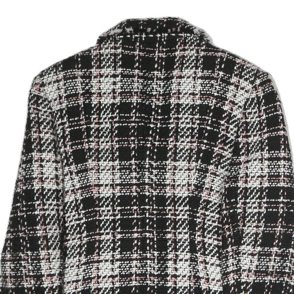 Womens Black & White Tweed Button Jacket L Cotton Blend Classic Patterned
