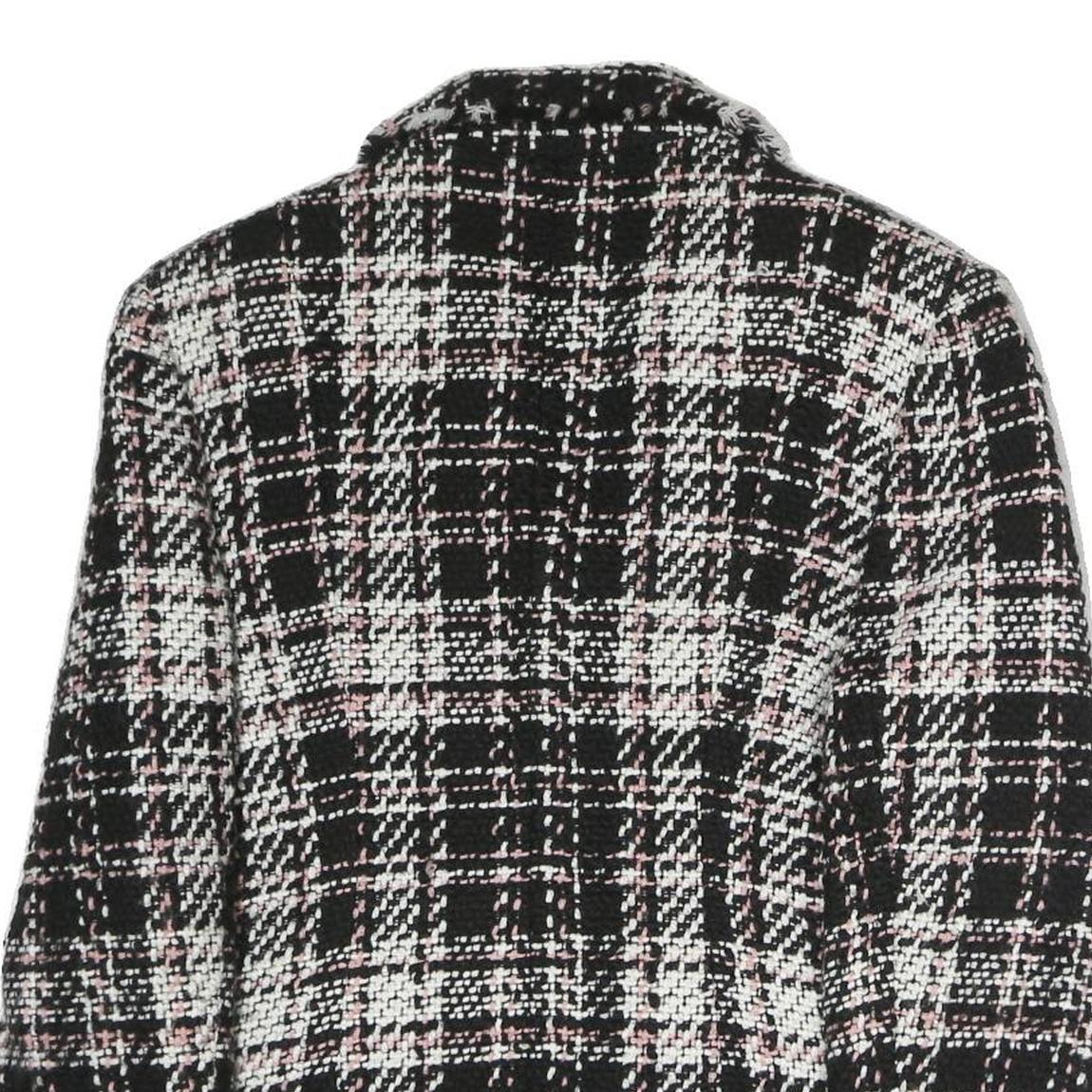 Womens Black & White Tweed Button Jacket L Cotton Blend Classic Patterned