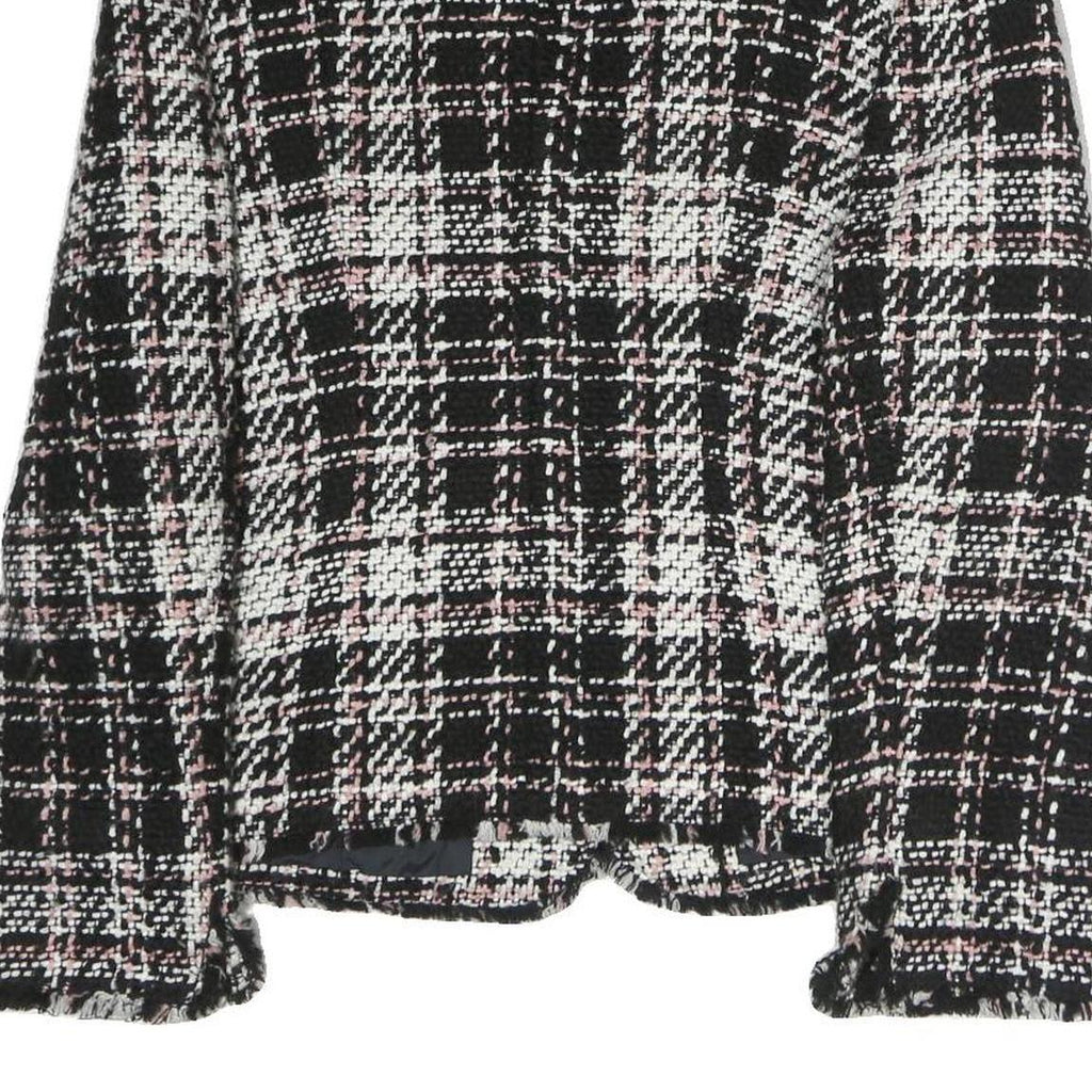 Womens Black & White Tweed Button Jacket L Cotton Blend Classic Patterned