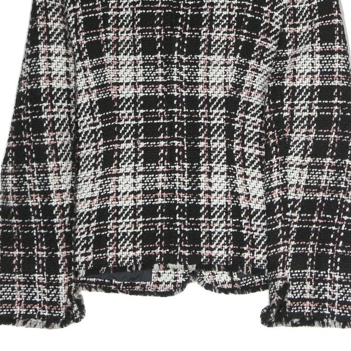 Womens Black & White Tweed Button Jacket L Cotton Blend Classic Patterned