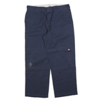 DICKIES Mens Cotton Blend Navy Loose Straight Trousers W36 L30 Workwear Zip