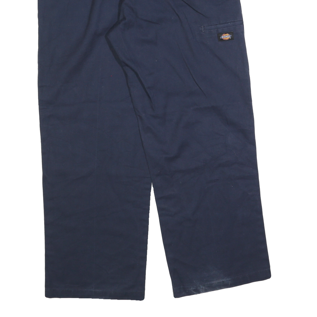 DICKIES Mens Cotton Blend Navy Loose Straight Trousers W36 L30 Workwear Zip