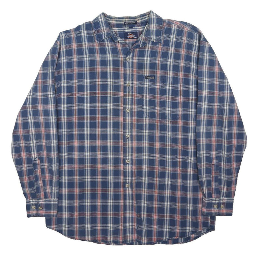 DICKIES Mens Blue & Pink Checked Shirt L Cotton Blend Long Sleeve Casual