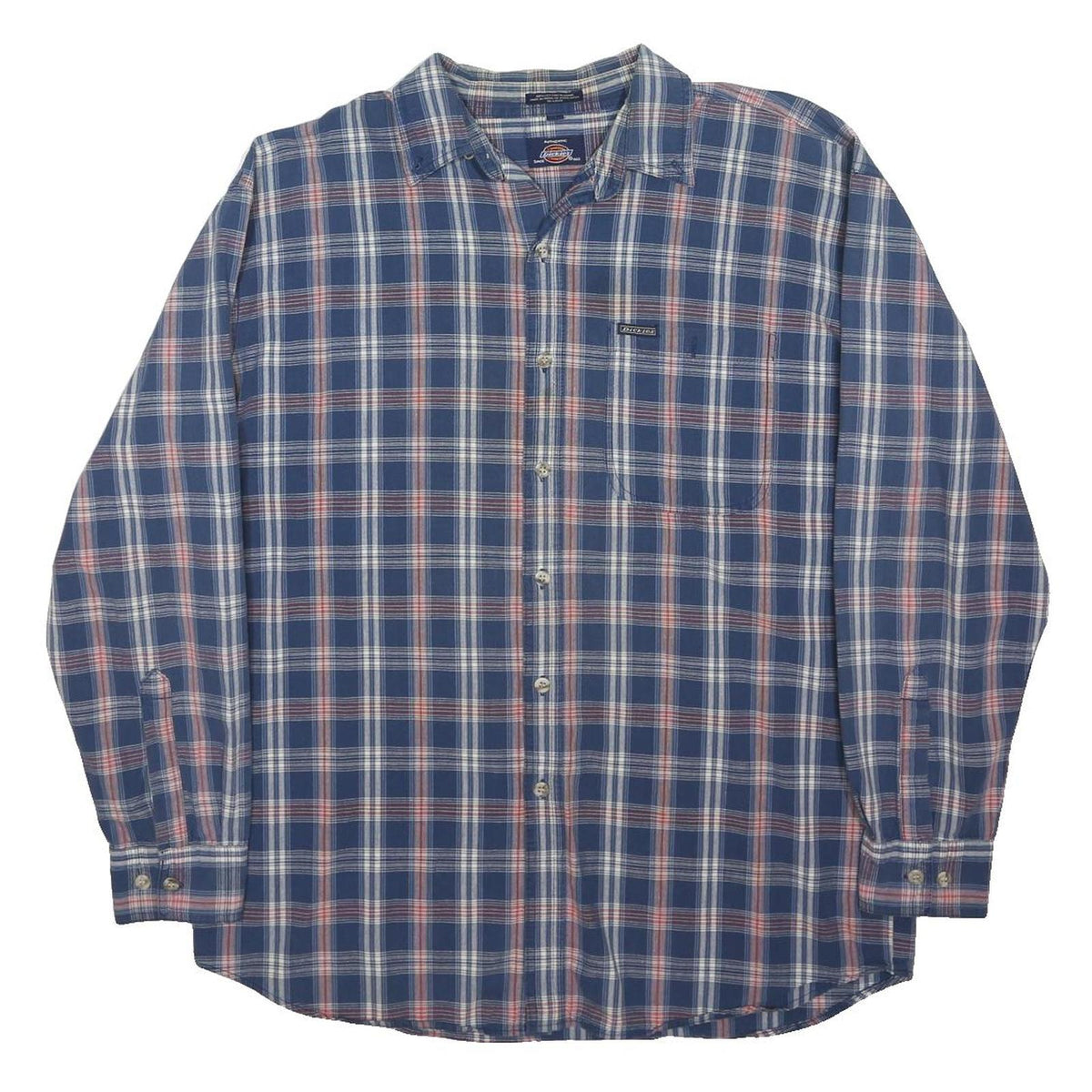DICKIES Mens Blue & Pink Checked Shirt L Cotton Blend Long Sleeve Casual