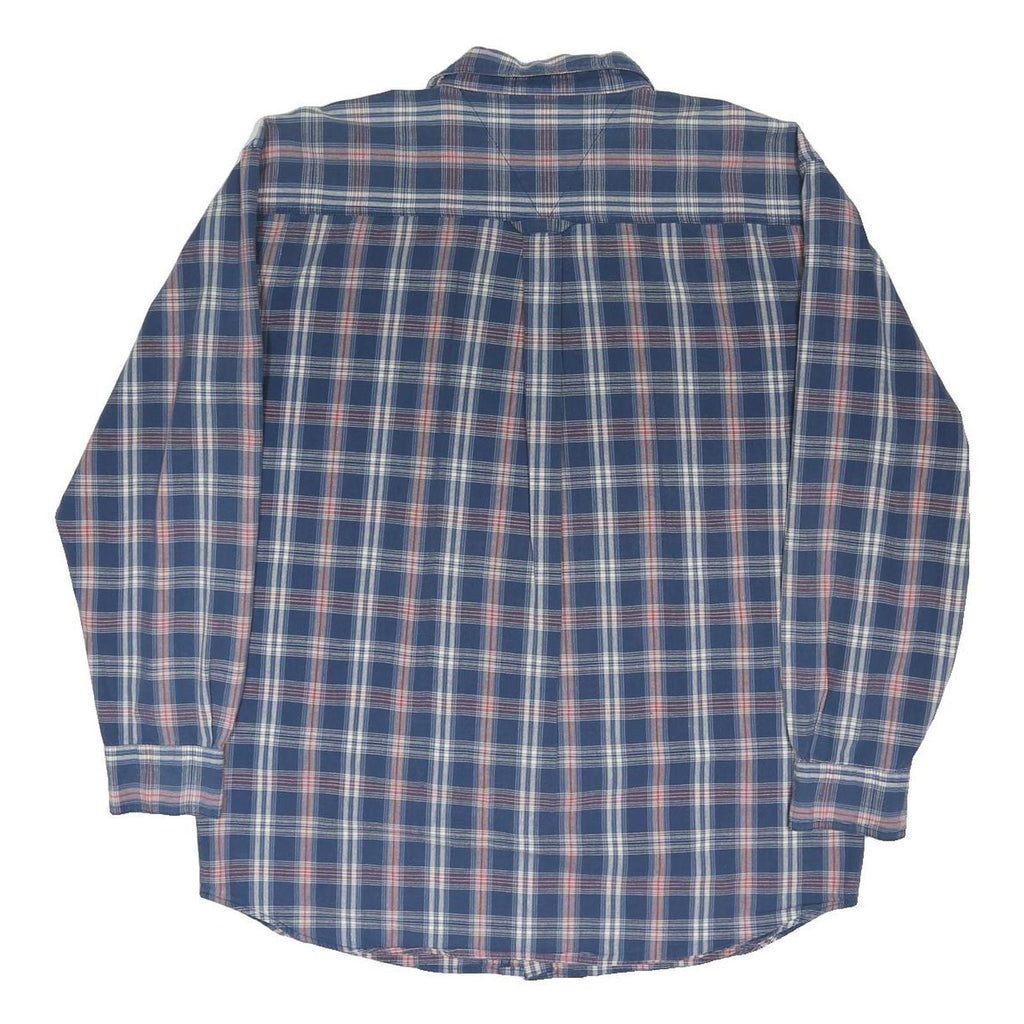 DICKIES Mens Blue & Pink Checked Shirt L Cotton Blend Long Sleeve Casual