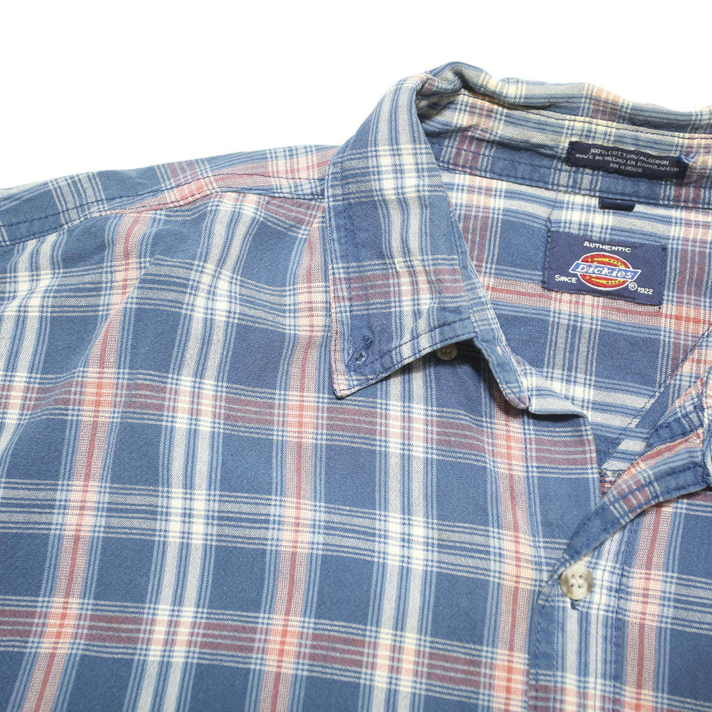DICKIES Mens Blue & Pink Checked Shirt L Cotton Blend Long Sleeve Casual