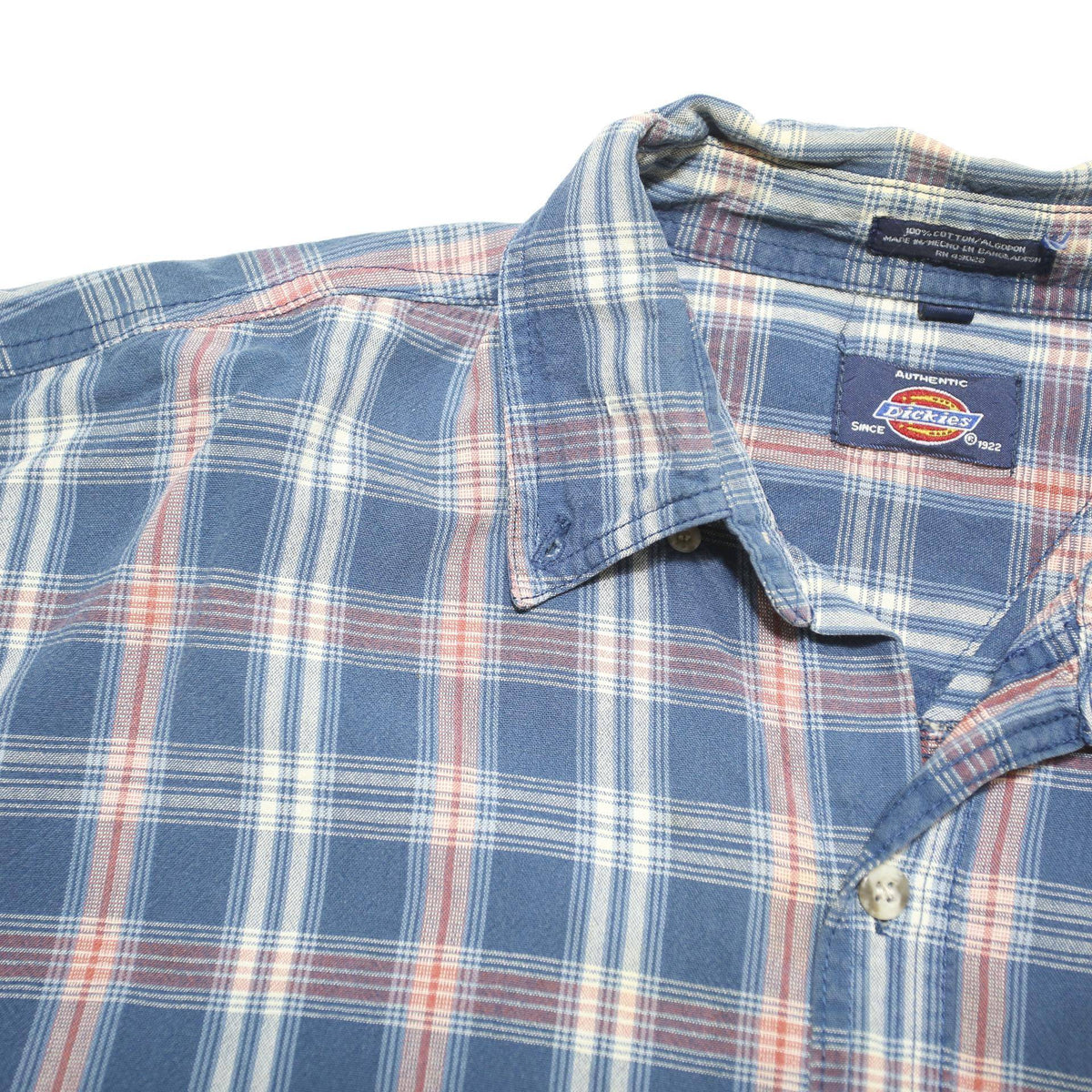 DICKIES Mens Blue & Pink Checked Shirt L Cotton Blend Long Sleeve Casual