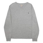 POLO RALPH LAUREN Mens Grey Long Sleeve V-Neck Cotton T-Shirt M Classic Logo