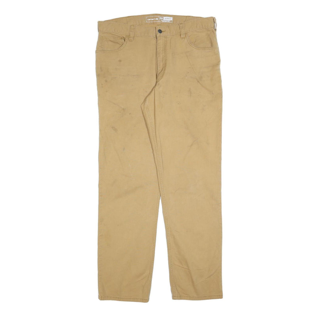CARHARTT Mens Regular Fit Beige Trousers W36 L34 Cotton Blend Zip Pocket