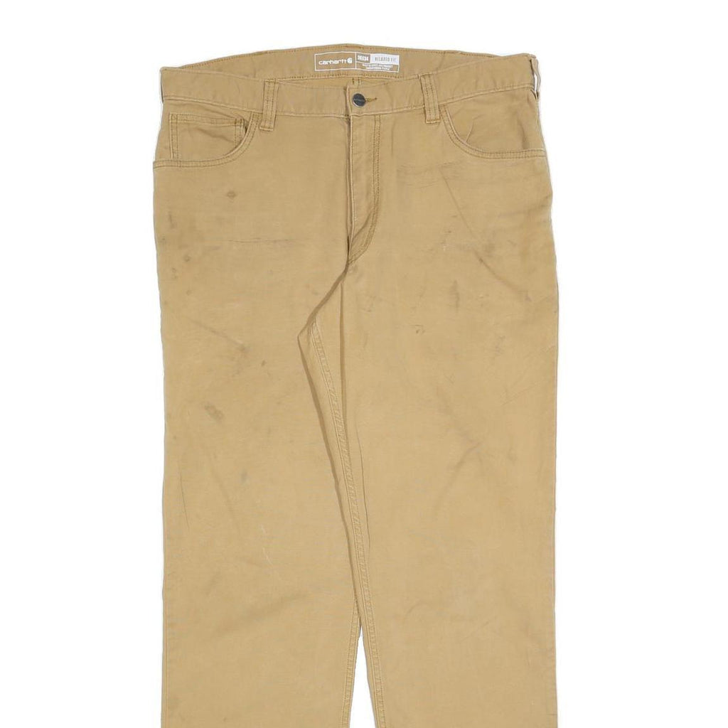 CARHARTT Mens Regular Fit Beige Trousers W36 L34 Cotton Blend Zip Pocket