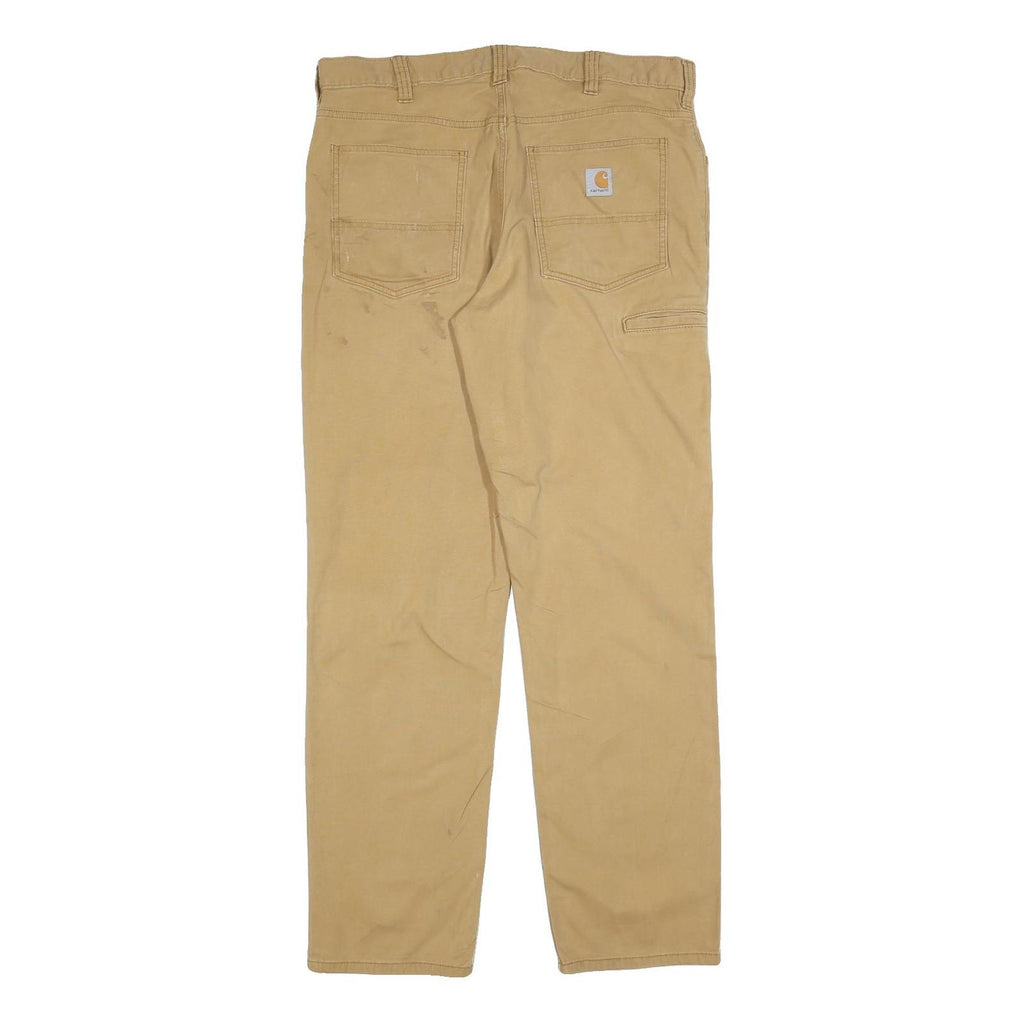 CARHARTT Mens Regular Fit Beige Trousers W36 L34 Cotton Blend Zip Pocket