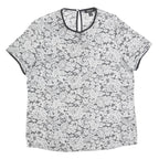 DKNY Womens Black & White Lace Printed Top Short Sleeve Round Neck L Stylish