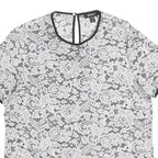DKNY Womens Black & White Lace Printed Top Short Sleeve Round Neck L Stylish