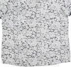 DKNY Womens Black & White Lace Printed Top Short Sleeve Round Neck L Stylish