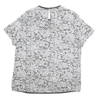 DKNY Womens Black & White Lace Printed Top Short Sleeve Round Neck L Stylish