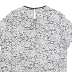 DKNY Womens Black & White Lace Printed Top Short Sleeve Round Neck L Stylish