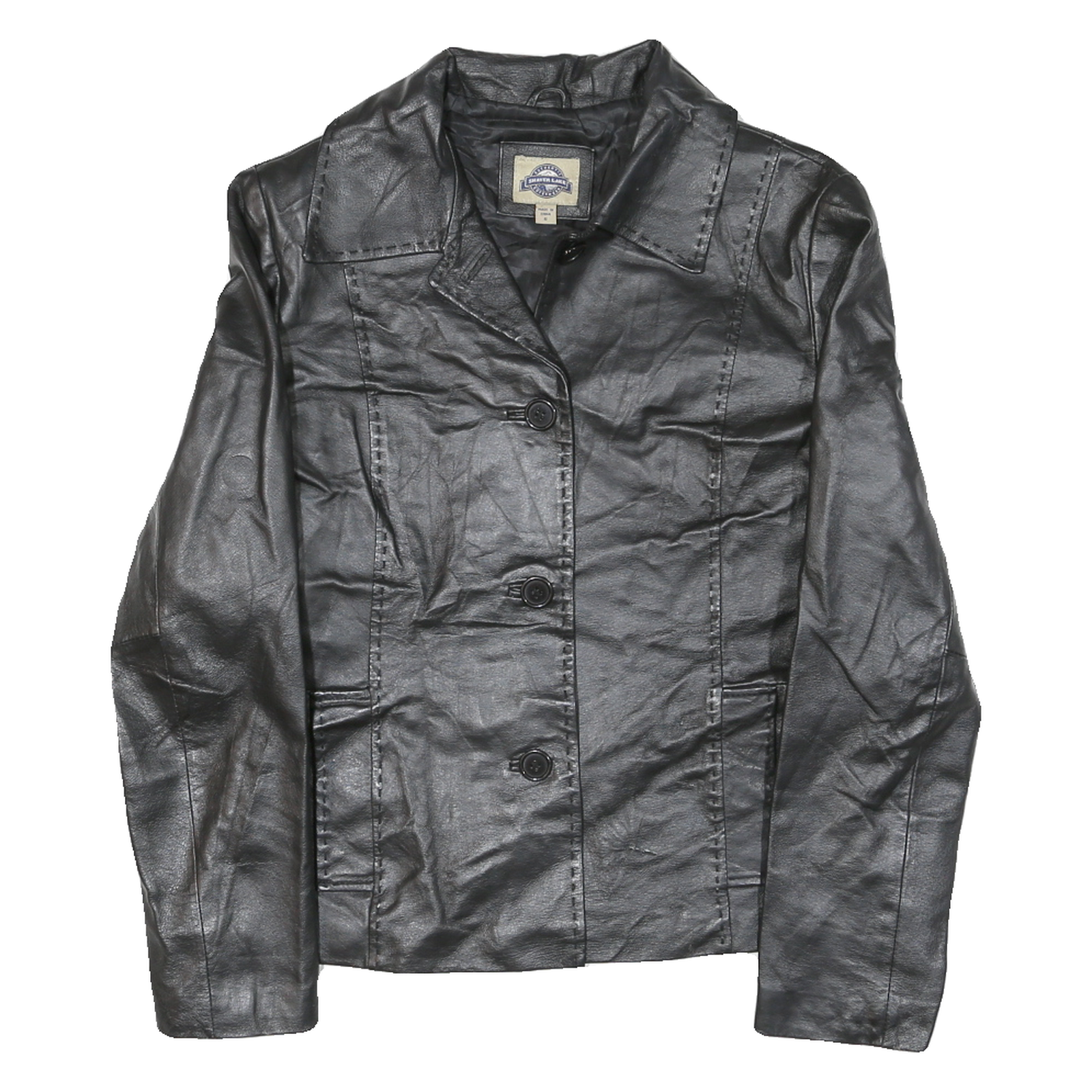 SHAVER LANE Womens Black Leather Button Jacket S Plain Stylish Outerwear