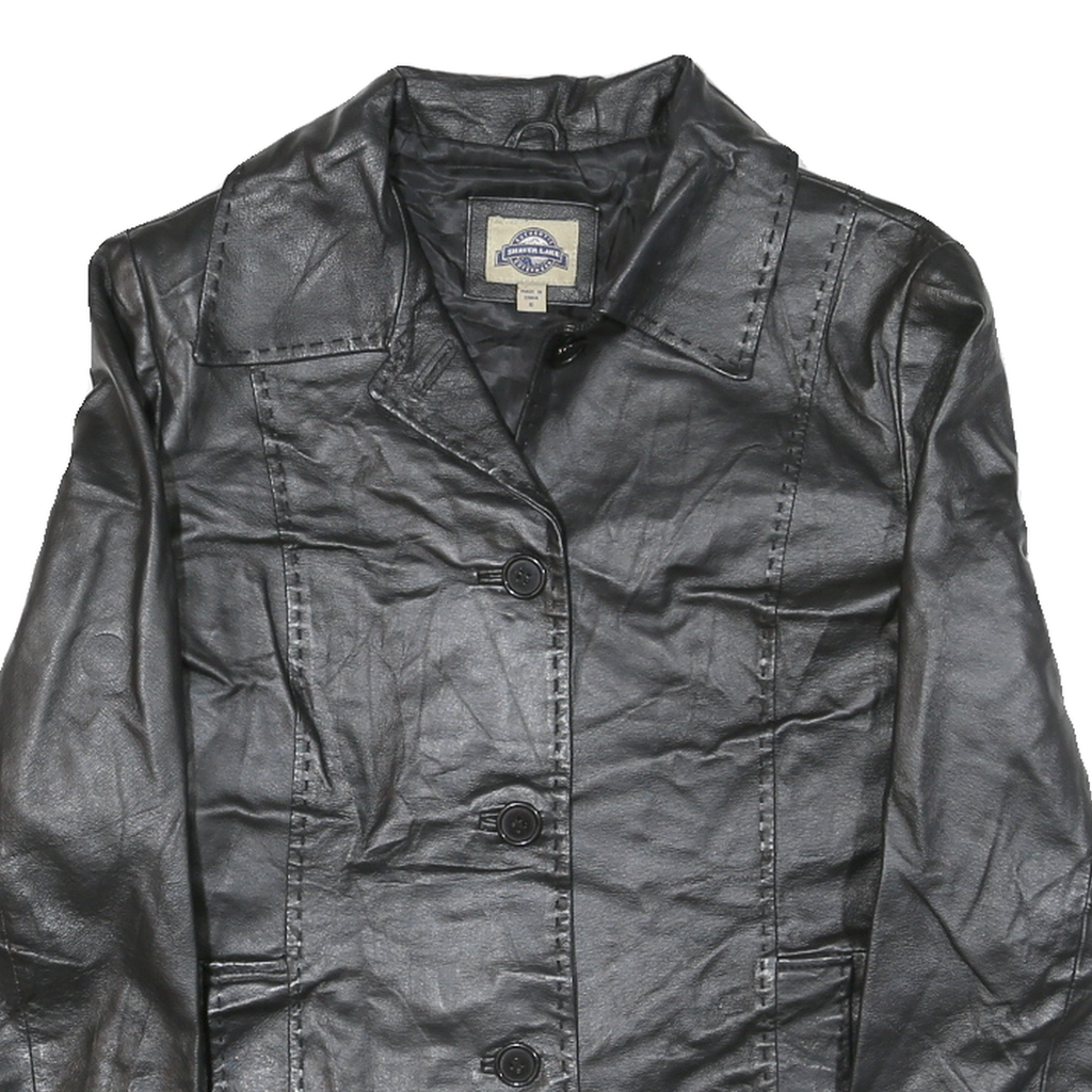 SHAVER LANE Womens Black Leather Button Jacket S Plain Stylish Outerwear
