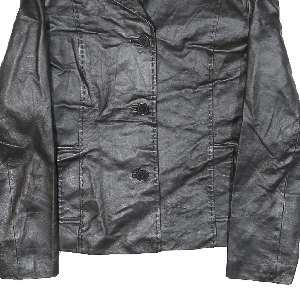 SHAVER LANE Womens Black Leather Button Jacket S Plain Stylish Outerwear