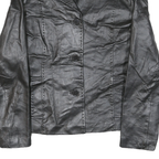 SHAVER LANE Womens Black Leather Button Jacket S Plain Stylish Outerwear