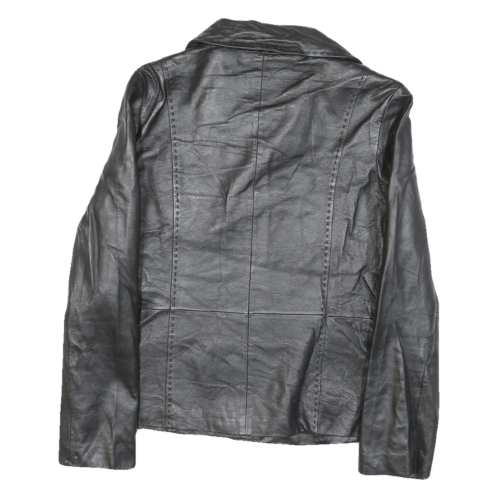 SHAVER LANE Womens Black Leather Button Jacket S Plain Stylish Outerwear