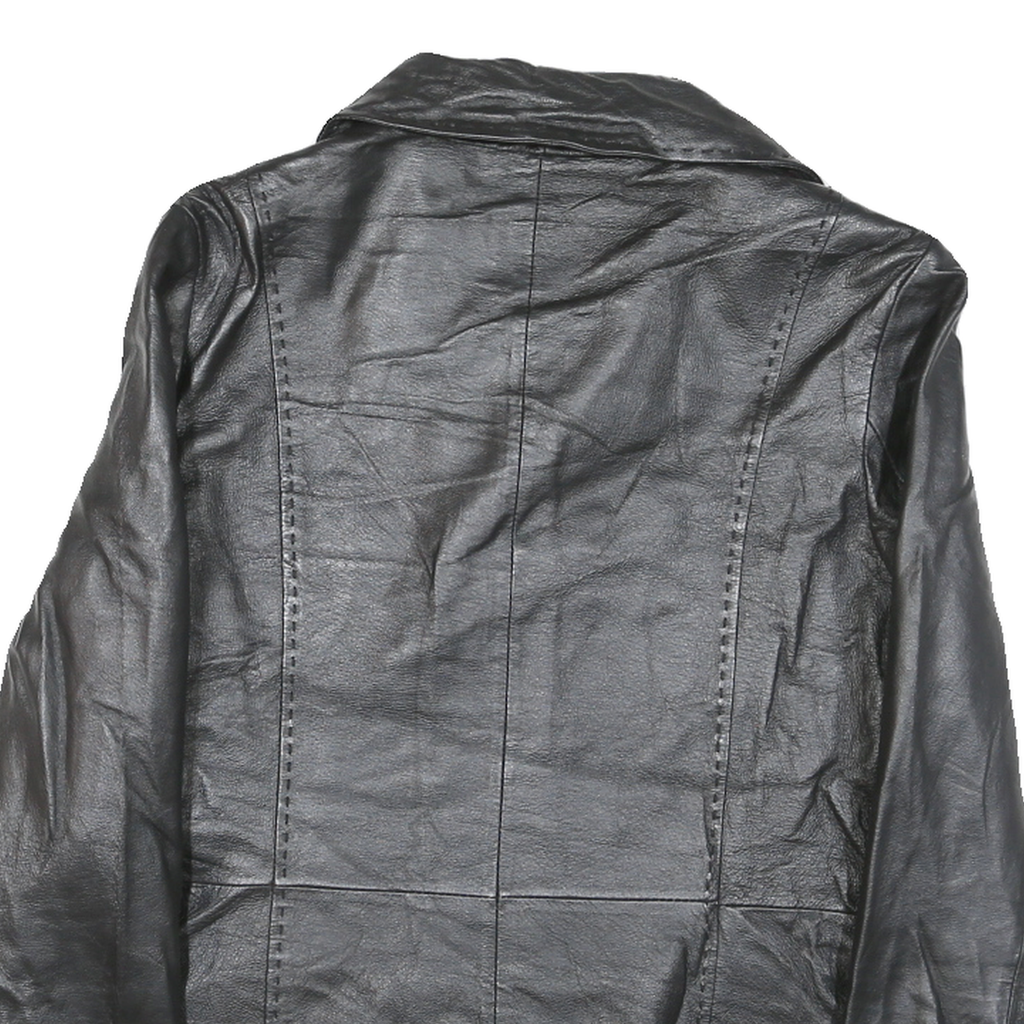 SHAVER LANE Womens Black Leather Button Jacket S Plain Stylish Outerwear