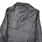 SHAVER LANE Womens Black Leather Button Jacket S Plain Stylish Outerwear
