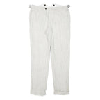 Mens Linen Blend Regular Fit Light Grey Trousers W32 L29 Adjustable Waist Zip