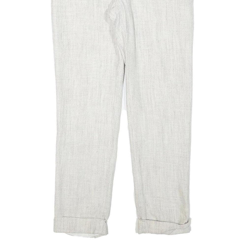 Mens Linen Blend Regular Fit Light Grey Trousers W32 L29 Adjustable Waist Zip