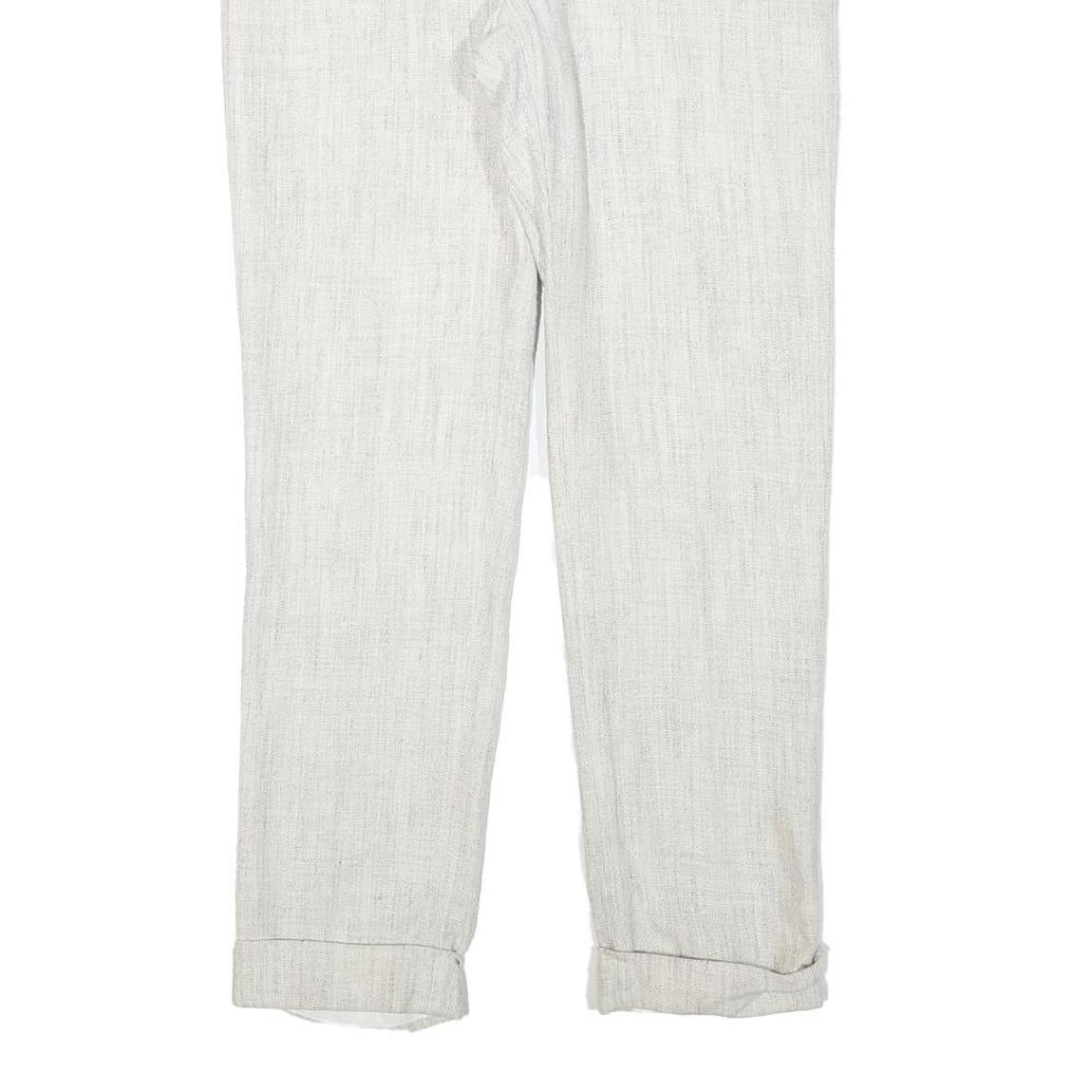 Mens Linen Blend Regular Fit Light Grey Trousers W32 L29 Adjustable Waist Zip