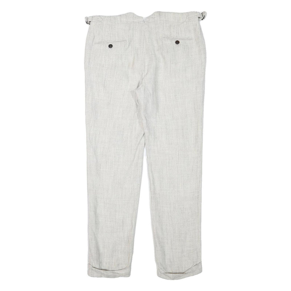 Mens Linen Blend Regular Fit Light Grey Trousers W32 L29 Adjustable Waist Zip
