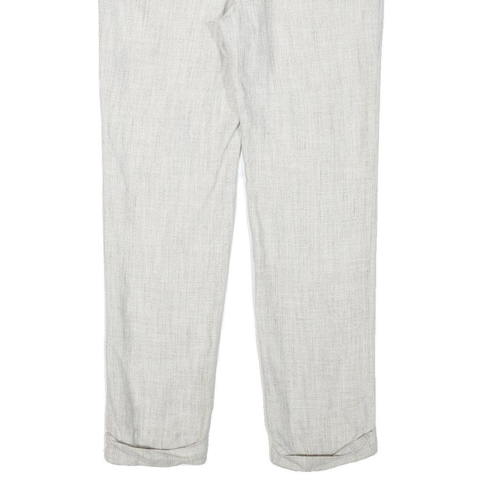 Mens Linen Blend Regular Fit Light Grey Trousers W32 L29 Adjustable Waist Zip