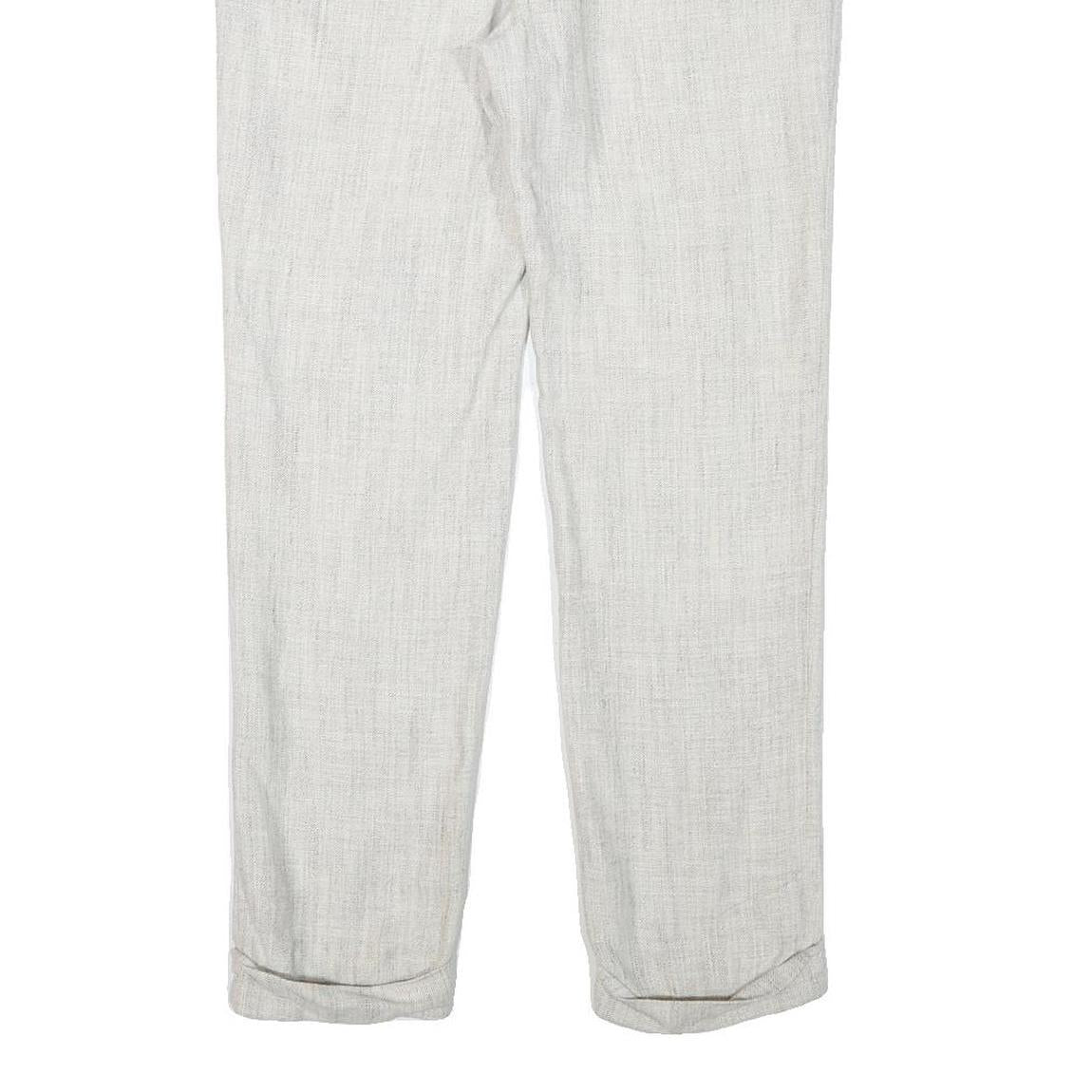Mens Linen Blend Regular Fit Light Grey Trousers W32 L29 Adjustable Waist Zip