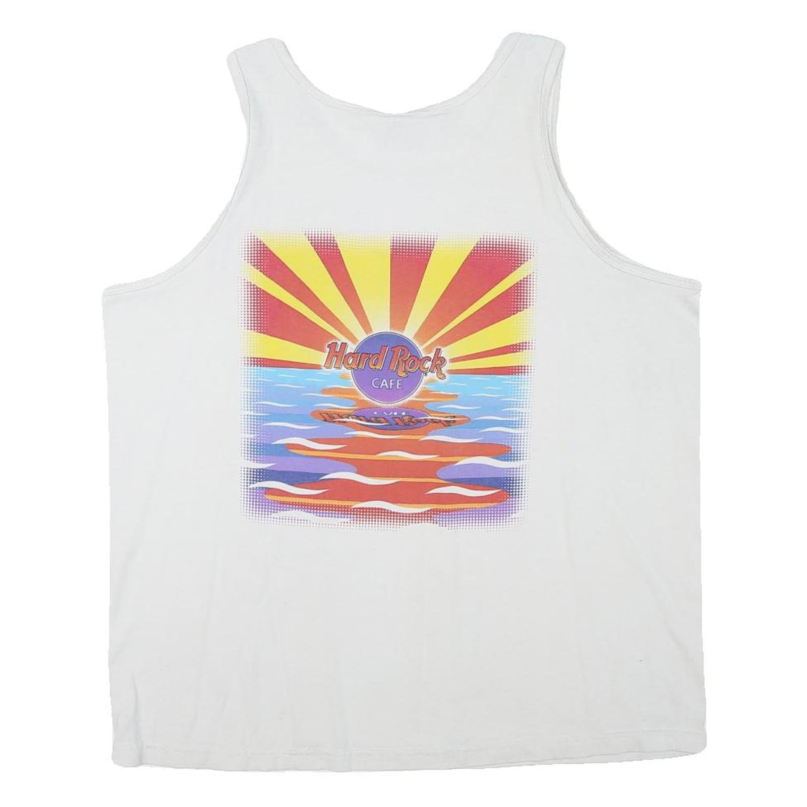 HARD ROCK CAFE Mens White Atlanta T-Shirt L Sleeveless Cotton Blend Vest