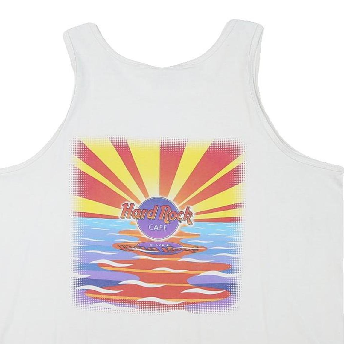 HARD ROCK CAFE Mens White Atlanta T-Shirt L Sleeveless Cotton Blend Vest