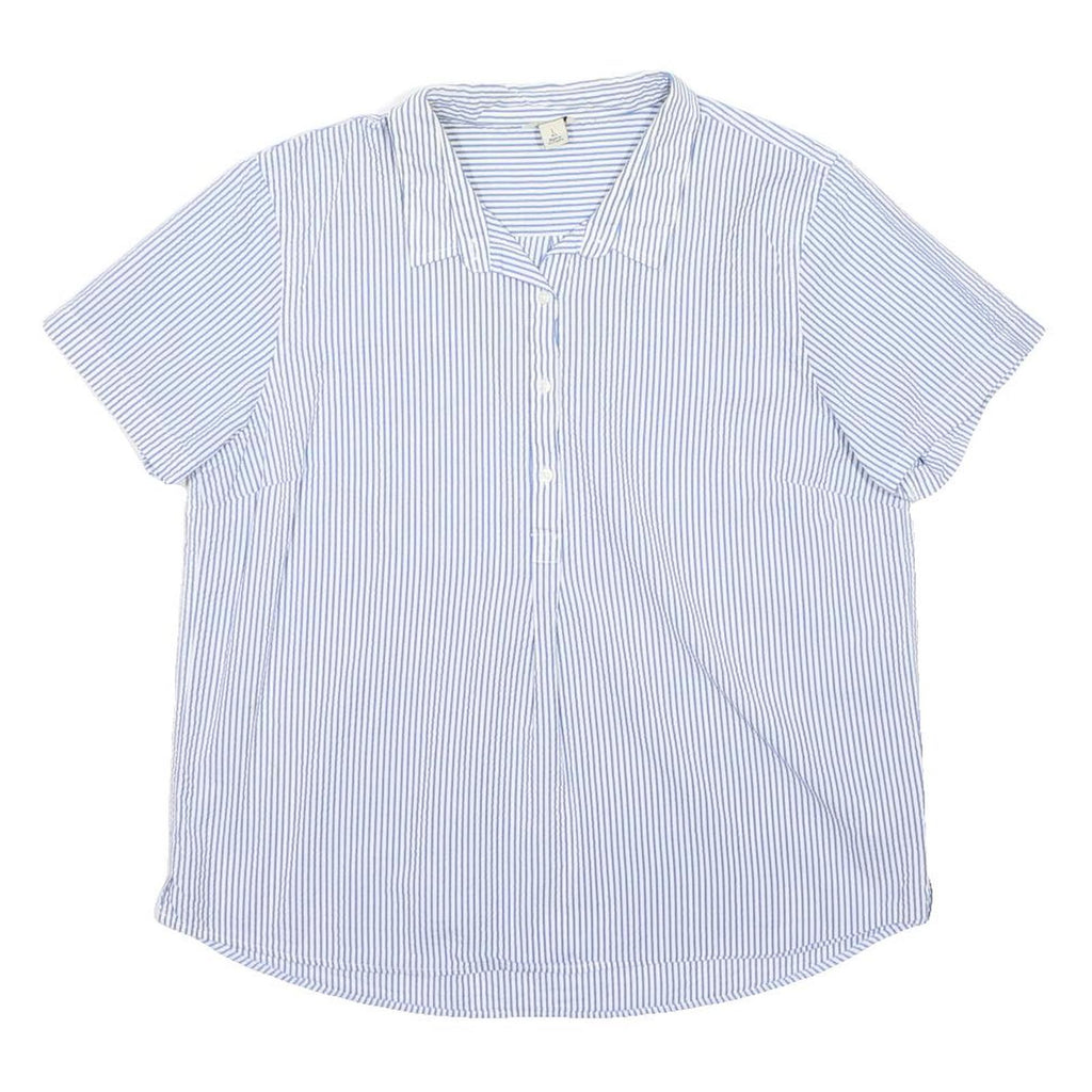LL BEAN Womens Blue & White Striped Cotton Shirt L Casual Summer Button-Up