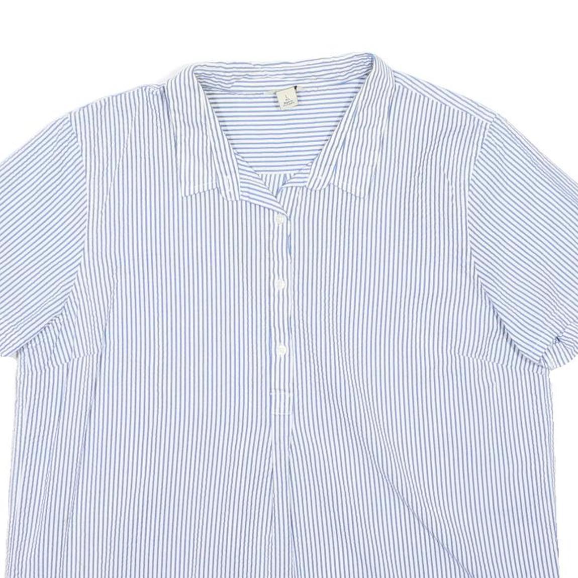 LL BEAN Womens Blue & White Striped Cotton Shirt L Casual Summer Button-Up