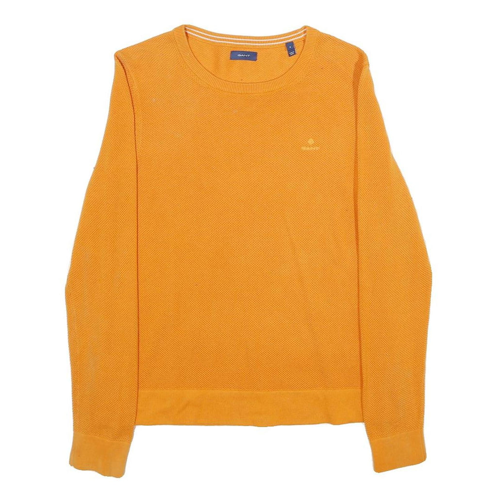 GANT Mens Orange Plain Cotton Jumper Crew Neck Basic Knit S Lightweight